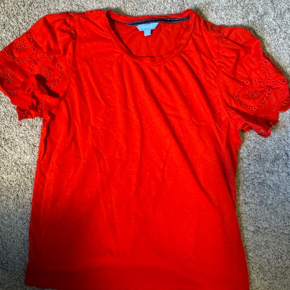 Draper James Embroidered Sleeve Knot Top Size L Color Red